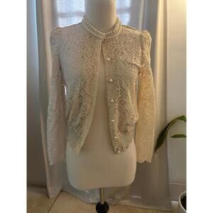Sugar Lace Pearl Cardigan Cream Himekaji Coquette Cult Party Grail XS-S